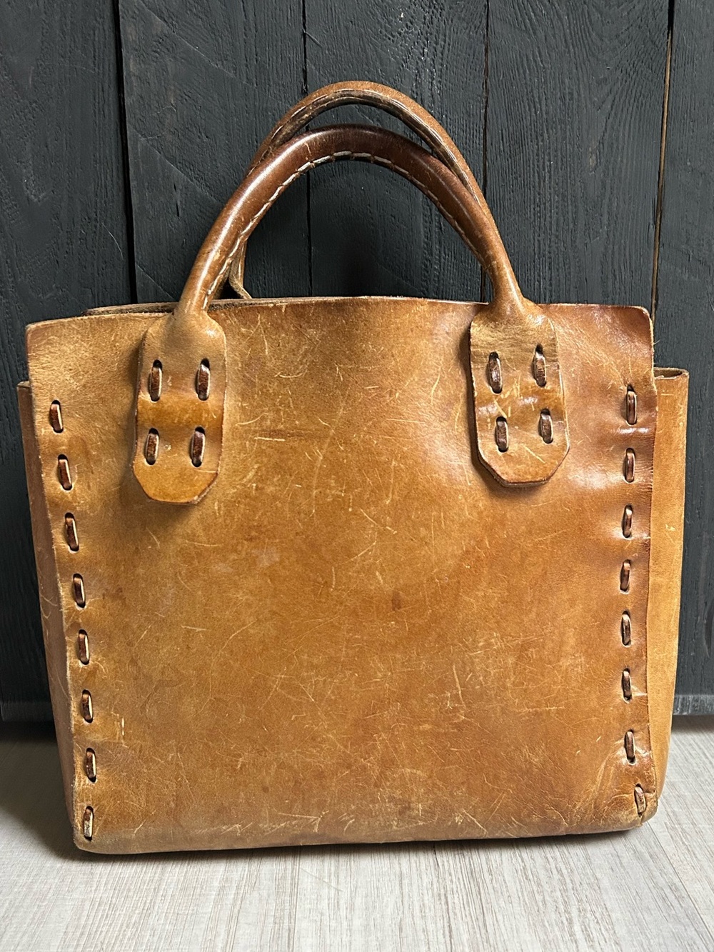 VINTAGE Brown Leather Bag with handles